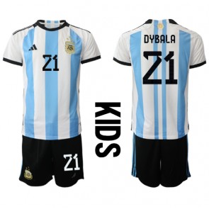 Lacne Dětský Futbalové dres Argentína Paulo Dybala #21 MS 2022 Krátky Rukáv - Domáci (+ trenírky)